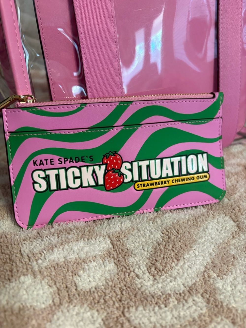 kate spade Pink & Green "Sticky Situation" slim Card Wallet